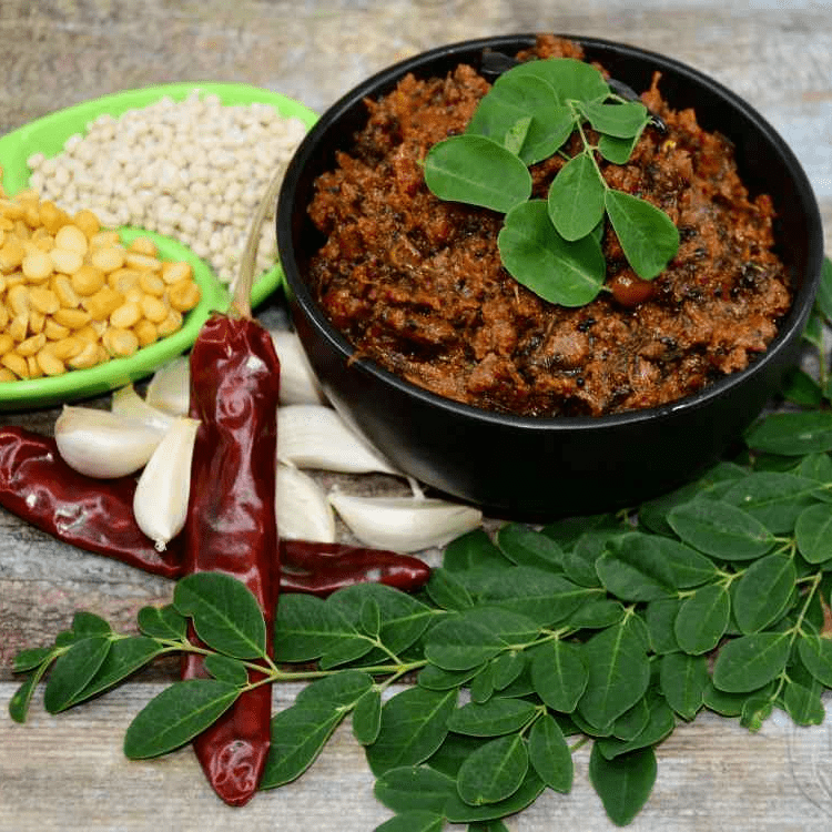 Spicy Moringa Pickle with Garlic, Red Chilies, and Lentils – Authentic Indian Moringa-Based Food Product for Export